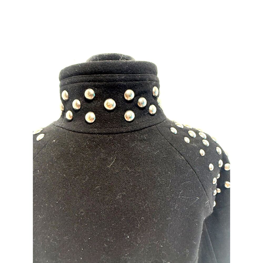 H&M black wool studded shoulder long moto jacket - Picture 7 of 10